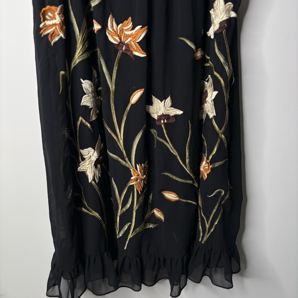 Anthropologie Varun Bahl Floral Embroidered Maxi Black Skirt - Picture 3 of 5